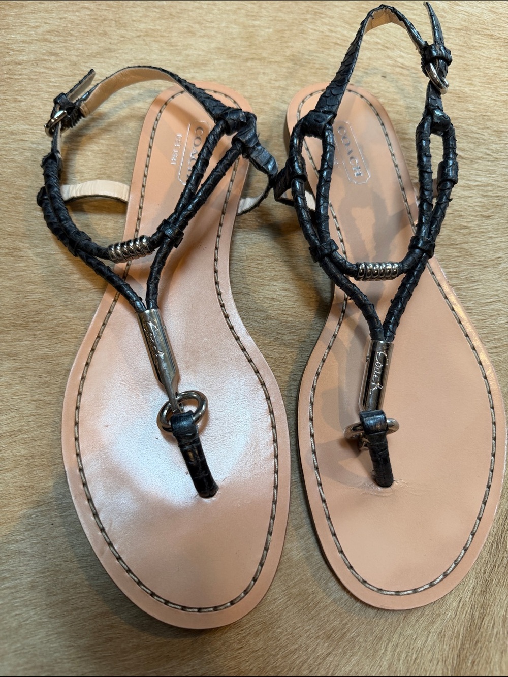 Coach blue/grey snakeskin sandals